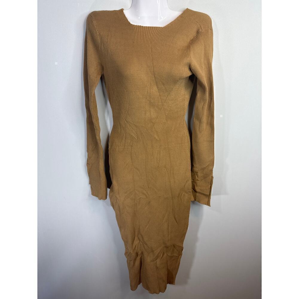 4th & Reckless Brown V-Back Square Neck Long Sleeve Sweater‎ Dress Size 6 NWT